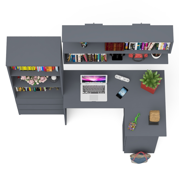 Домашние кабинеты, Рабочее место с угловым столом Мори МС-16 правым со стеллажом и полкой