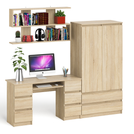 Шкаф-комод Мори МШ900.1 с письменным 2-х тумбовым столом МС-2 и полкой книжной