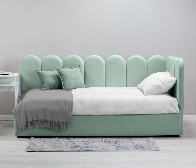 Мягкая кровать, Кровать с мягким изголовьем Мия 90 с подъемным механизмом, микровелюр