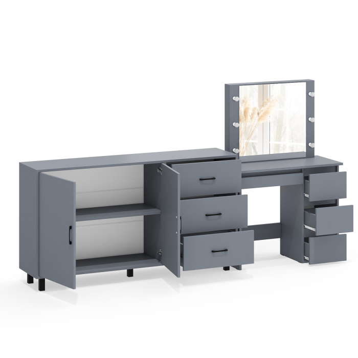 С зеркалом, Косметический столик Сура с зеркалом и подсветкой и с тумбой-комодом 123-1604