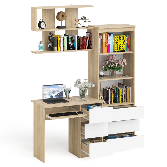 Прямые компьютерные столы, Рабочий стол Мори МС-6 правый с открытой полкой и стеллаж-комод МСТ600.3