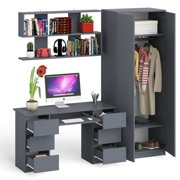 Домашние кабинеты, Платяной шкаф две двери Мори МШ800.1 с компьютерным столом и полкой навесной