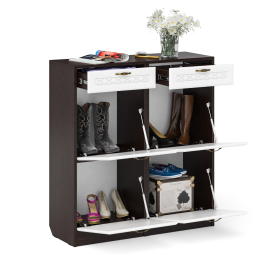 Две тумбы для обуви 2 секции с выдвижным ящиком МДФ фрезеровка ромб