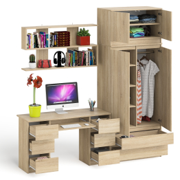Шкаф-комод с антресолью Мори МШ900.1 со столом для работы и учёбы и книжной полкой