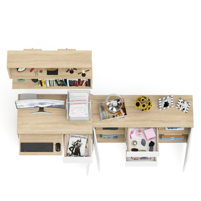 Домашние кабинеты, Компьютерный стол МС-1 тумба справа с комодом-тумбой и верхней открытой полкой