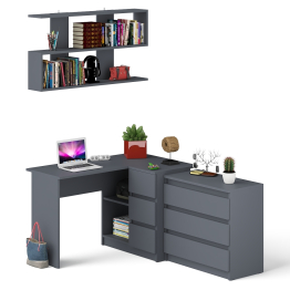 Стол компьютерный Мори МС-16 правый с навесной полкой и комодом МК800.1