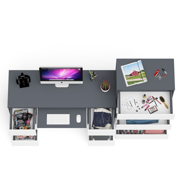 Домашние кабинеты, Комод высокий Мори МК700 5-ть ящиков с двухтумбовым компьютерным столом МС-2