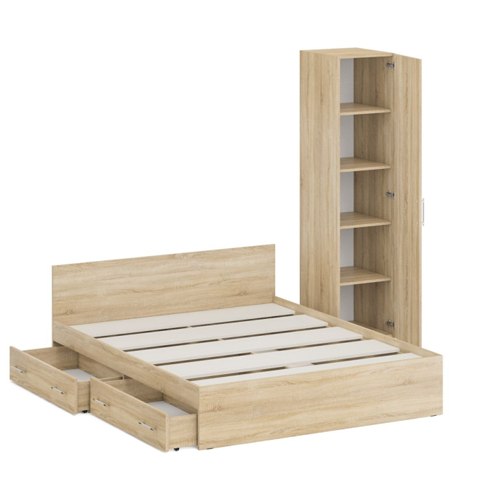 Спальные гарнитуры, Двуспальная Кровать с ящиками 1600 с пеналом Стандарт