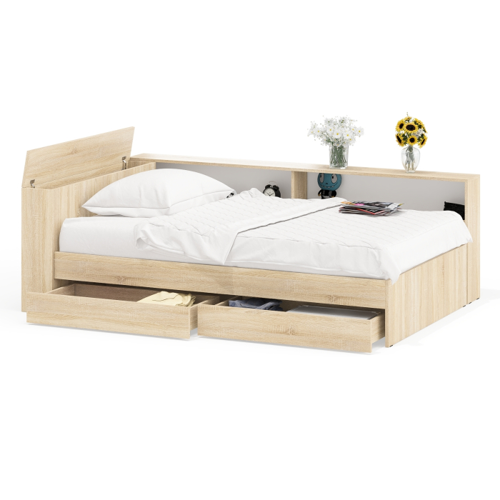 Кровати 120 см, Ксения 1200 кровать с ящиками, ящиком для белья и прикроватным блоком для вещей