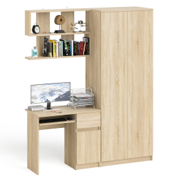 Компьютерный стол однотумбовый правый с ящиком и верхней полкой и платяной шкаф Мори МШ8001