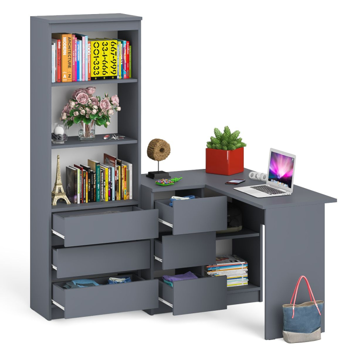 Домашние кабинеты, Стеллаж-комод Мори МСТ600 3 ящика и стол угловой компьютерный МС-16 левый