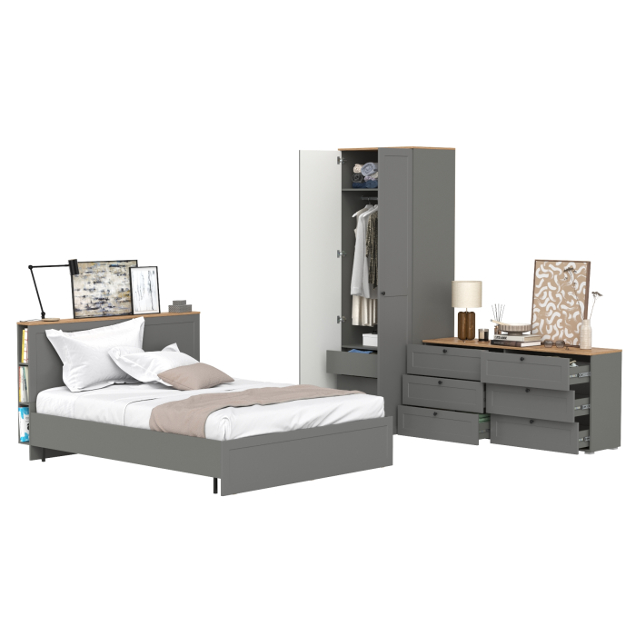 Спальные гарнитуры, Мебель для спальни из шкаф-комода для одежды и белья с кроватью 11.53 ортопедом и комода 16.240