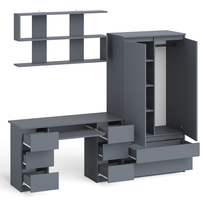 Домашние кабинеты, Шкаф-комод Мори МШ900.1 с письменным 2-х тумбовым столом МС-2 и полкой книжной