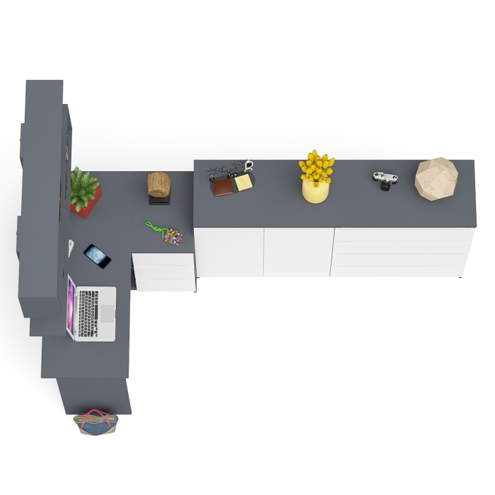 Домашние кабинеты, Тумба-комод МК1600.1 Мори с навесной книжной полкой и угловой компьютерный стол МС-16 правый