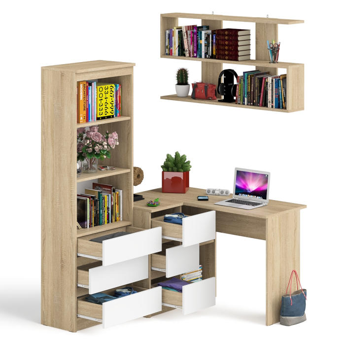 Домашние кабинеты, Уголок школьника Мори с угловым столом и полкой и стеллажом