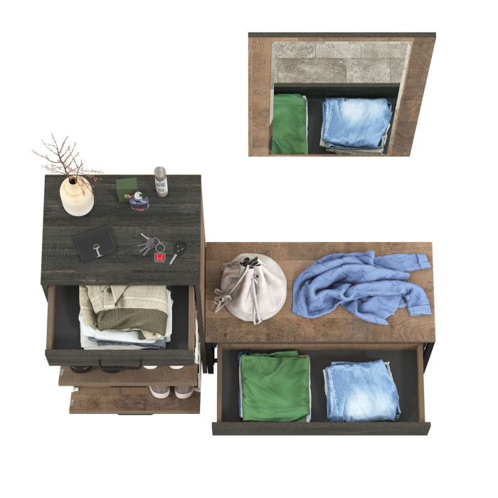 Прихожие, Тумба для обуви с ящиками и обувница с сиденьем с зеркалом Трувор