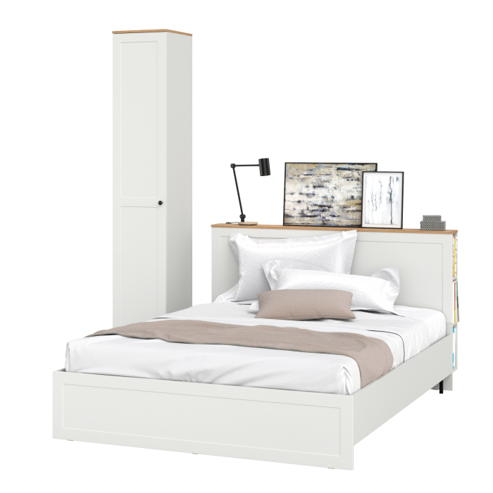 Спальные гарнитуры, Кровать двухспальная с ортопедическим основанием и шкаф-пенал Остин