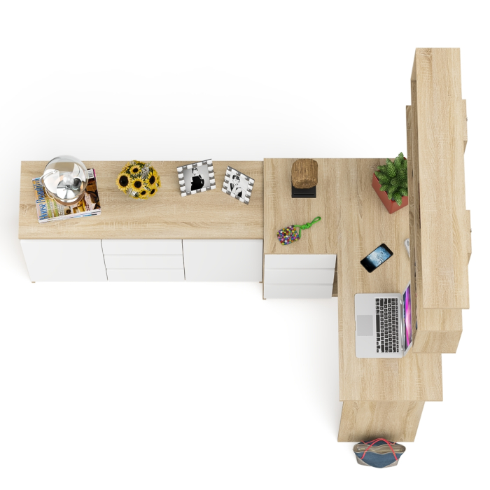 Домашние кабинеты, Угловой компьютерный стол Мори МС-16 левый с верхней полкой и тумбой-комодом 1200-3