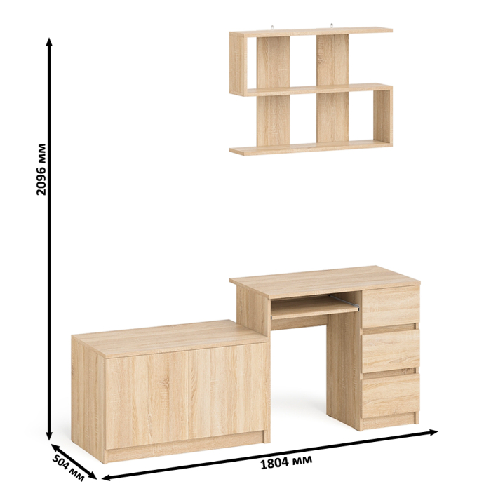 Прямые компьютерные столы, Открытая полка Мори 900 с компьютерным столом Мори МС-6 правый и тумбочкой с дверками