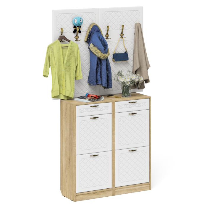 Прихожие, Две вешкалки для верхней одежды и две высоких обувницы П-6 № 04 МДФ фрезеровка ромб