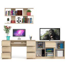 Стол письменный двухтумбовый Мори МС-2 с навесной открытой полкой и тумбой под ТВ