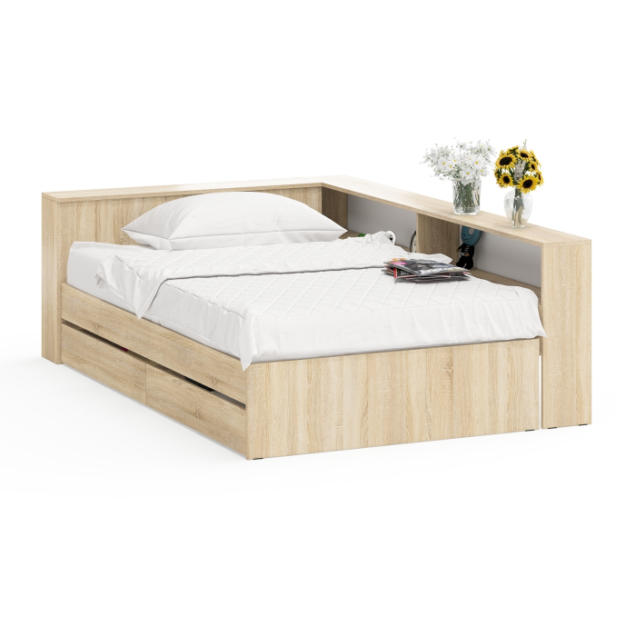 Кровати 120 см, Ксения 1200 кровать с ящиками, ящиком для белья и прикроватным блоком для вещей