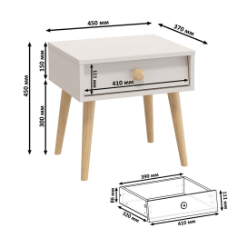 Тумба прикроватная Афина со столом с ящиками и на ножках