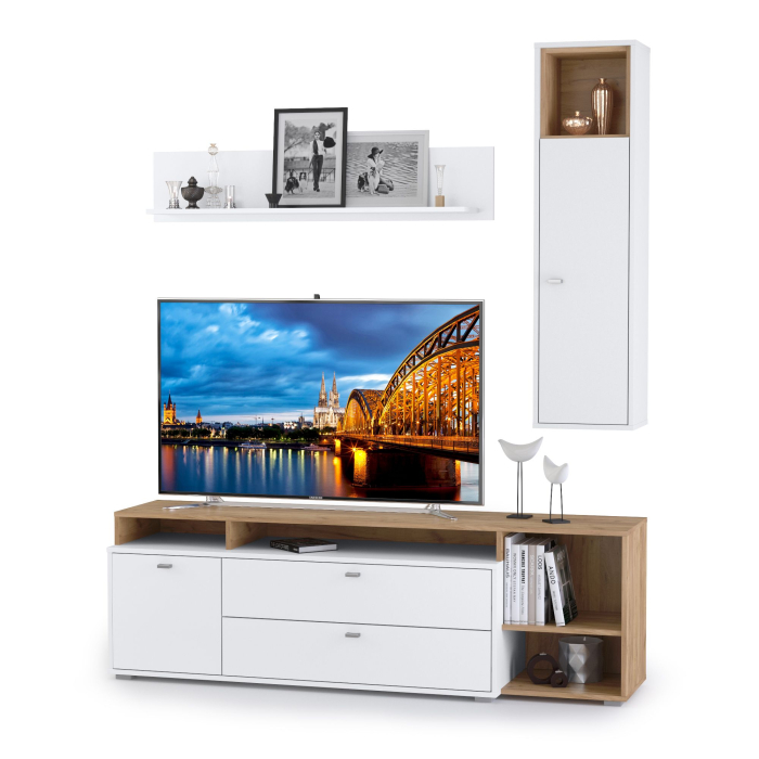 Стенки для гостиной, Стенка Бэль № 2 дуб крафт золотой/белый премиум