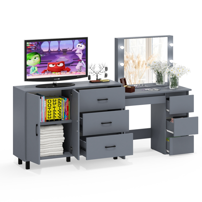 С зеркалом, Комод-тумба 123-1204 и столик косметический с подсветкой и зеркалом Сура