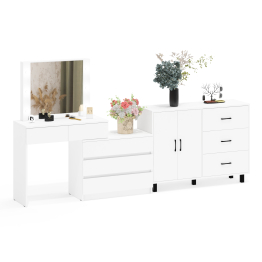 Стол косметический с подсветкой 110 и тумба-комод с тремя ящиками и дверками 123-1204