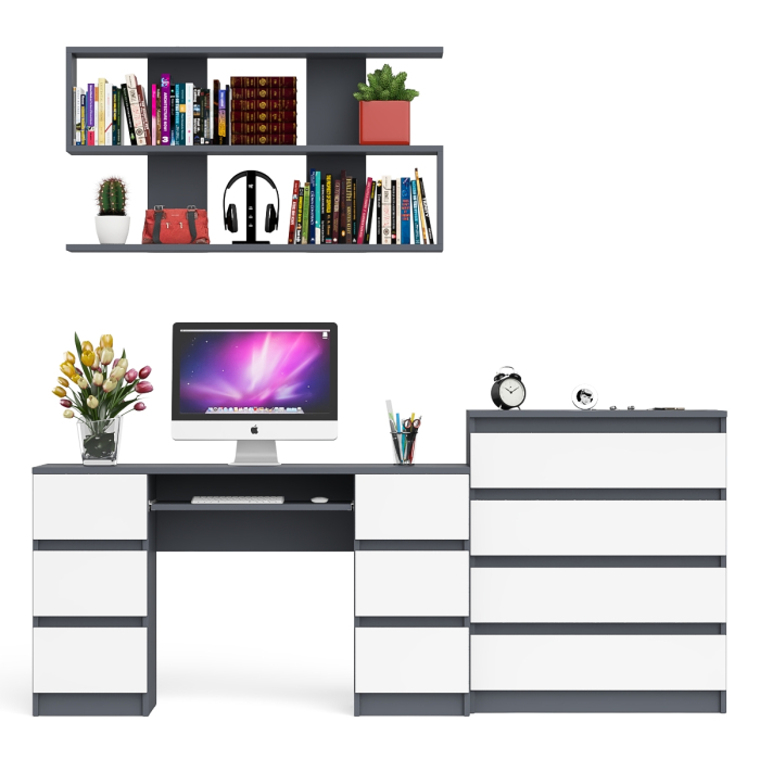 Домашние кабинеты, Стол письменный Мори МС-2 с комодом МК800 4 ящика и полкой 1200