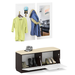 Две обувницы с сиденьем зеркалом и вешалкой П-6 МДФ фрезеровка прованс