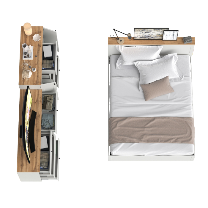 Спальные гарнитуры, Спальный гарнитур из двуспальной кровати с основанием и двух комодов Остин 16.240 и 16.221