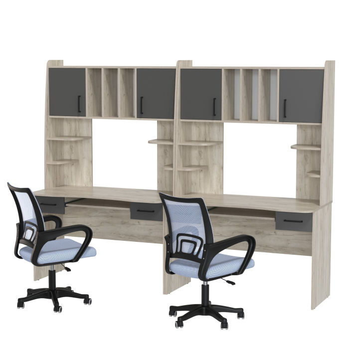 Прямые компьютерные столы, Два рабочих стола Бета и два кресла 103 серых