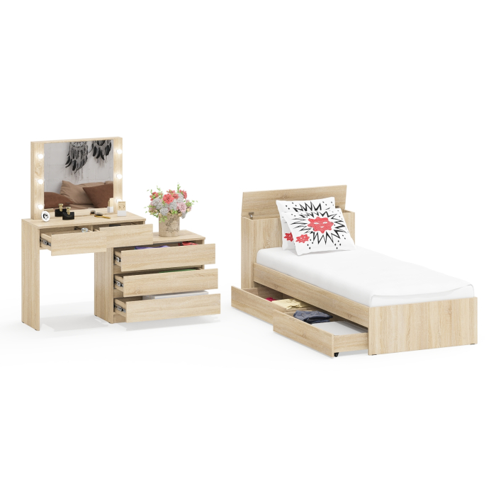 Спальные гарнитуры, Стол косметический с подсветкой 110 с кроватью с выдвижными ящиками Ксения 900