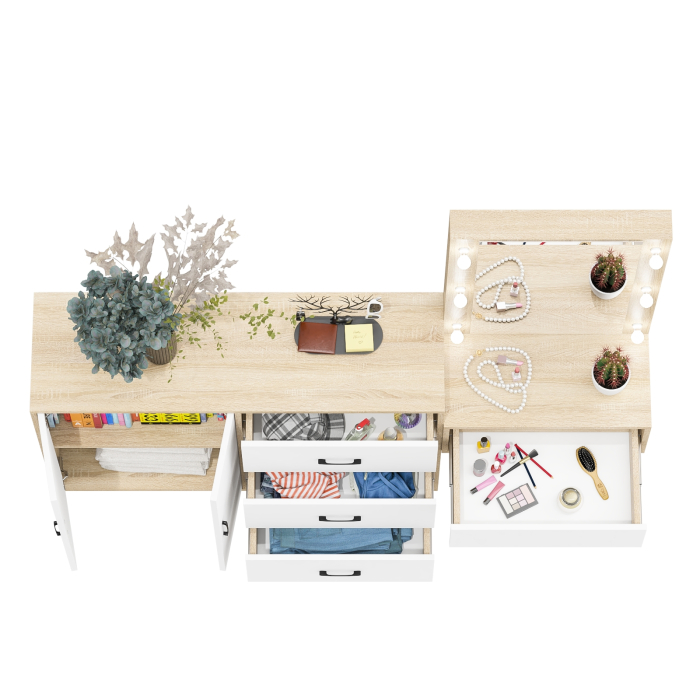 С зеркалом, Стол косметический навесной с подсветкой и тумба-комод 123-1204.