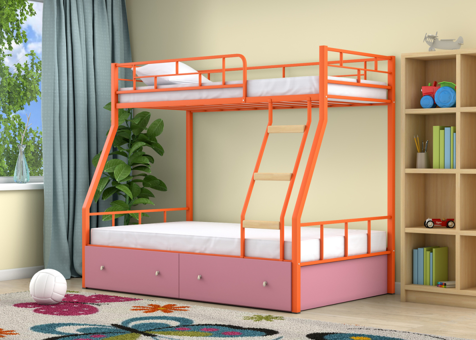 Для подростков, Двухъярусная кровать Радуга ящики розовый