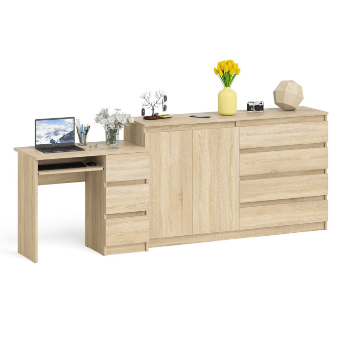 Компьютерные столы, Комод-тумба Мори МК1600 четыре ящика и дверки со столом компьютерным МС-6 тумба справа