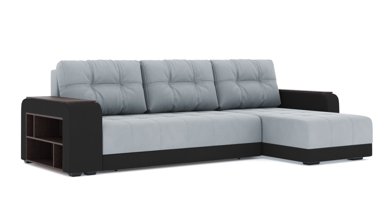 Диваны угловые в гостиную, Диван-кровать угловой Милан ПБ еврокнижка, велюр+кож.зам.