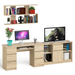 Стол письменный двухтумбовый Мори МС-2 с навесной открытой полкой и тумбой под ТВ