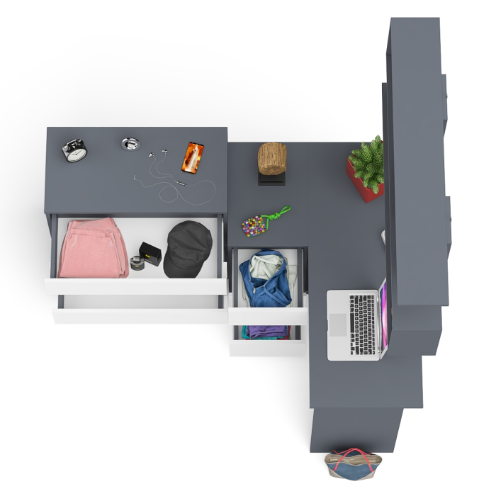 Домашние кабинеты, Стол компьютерный Мори МС-16 с тремя ящиками слева с книжной полкой на 1200 и комод на 4-ре ящика