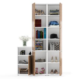 Тумба с дверкой и полкой внутри и два пенала пять полок каждый Лидер-8