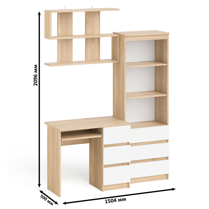 Прямые компьютерные столы, Рабочий стол Мори МС-6 правый с открытой полкой и стеллаж-комод МСТ600.3