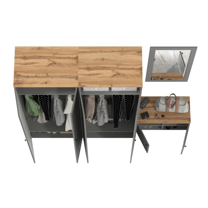 Прихожие, Тумба две дверки с навесным зеркалом и два шкафа Остин