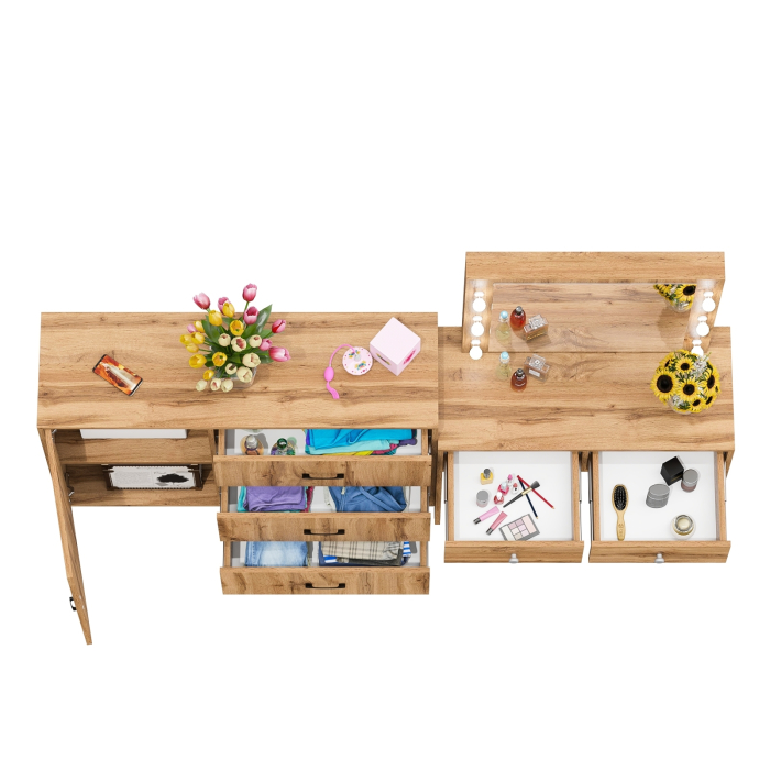 Туалетные столики, Стол туалетный для спальни с лампочками СТ-5 и тумба-комод 122-1204