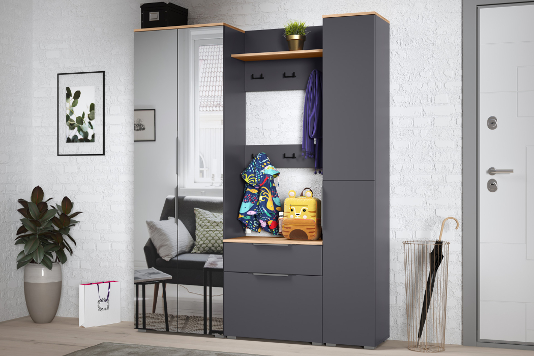 Настенные, Вешалка Октава 15.14.01, серый графит, дуб золотой крафт