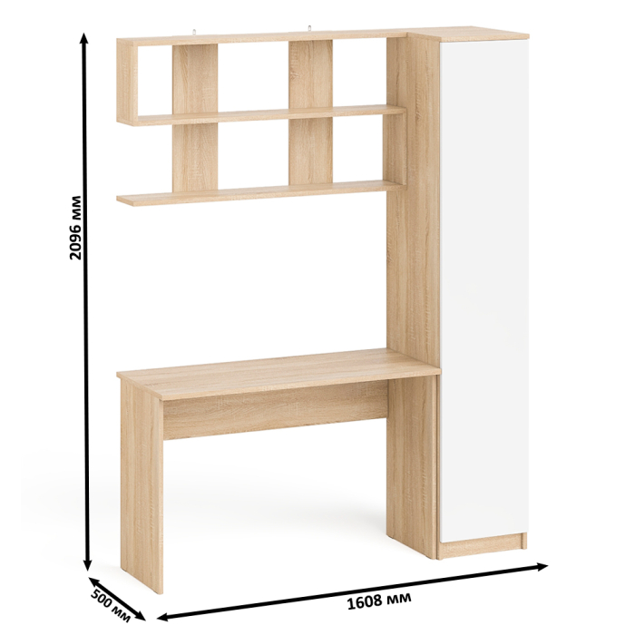 Прямые компьютерные столы, Пенал высокий с дверкой с письменным столом Мори МСП1200.1 и открытой навесной полкой
