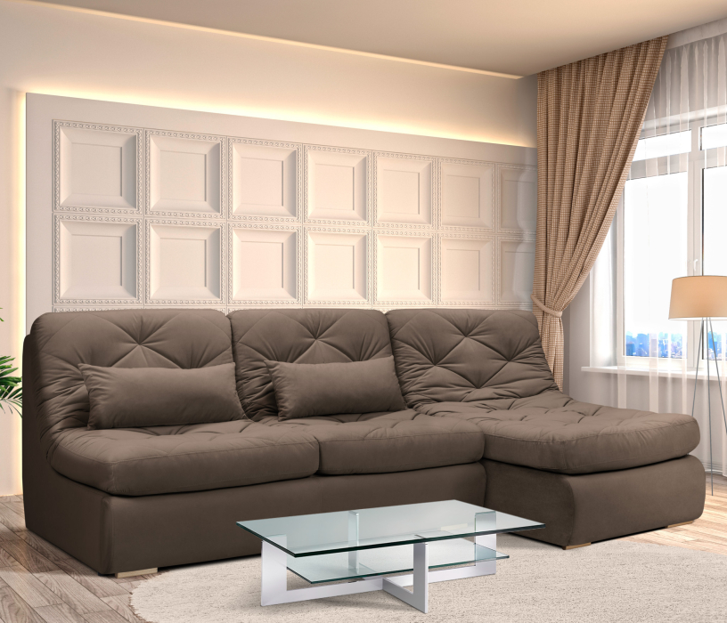 Диваны угловые в гостиную, Модульный угловой диван Борнео с оттоманкой со спальным местом, велюр