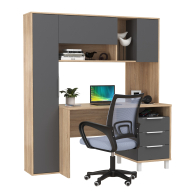 Прямые компьютерные столы, Домашний офис Моби Комфорт 12.95N и кресло 103 серое