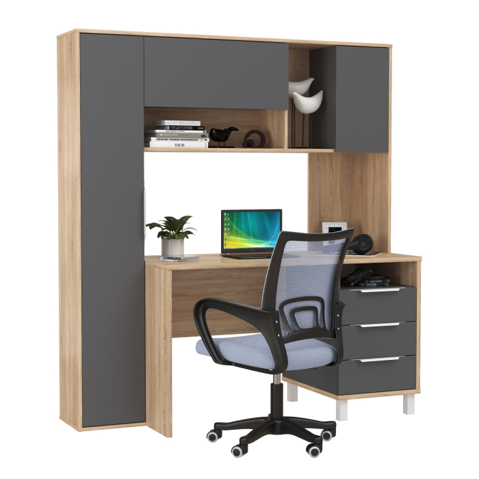 Прямые компьютерные столы, Домашний офис Моби Комфорт 12.95N и кресло 103 серое